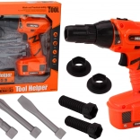 Detská batériová vŕtačka s vrtákmi a skrutkami oranžová