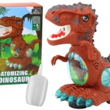 Tancujúci hnedý dinosaurus so senzorom prekážok, svetelnými a zvukovými efektmi