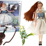 Bábika EMILY s husľami a kvetmi