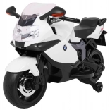 Detská elektrická motorka BMW K1300 S, biela, s pomocnými kolieskami, svetlami a zvukmi