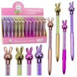 Guľôčkové pero so zajačikom a kamienkami, modrá náplň 0,7 mm