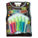 Farby na textil svietiace v tme – sada 6 neónových odtieňov v aplikátore 7 ml
