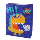 papierová darčeková taška modrá s dinosaurom 32 × 26 × 10 cm