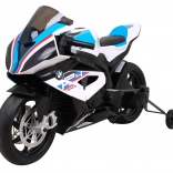 Detská elektrická motorka BMW HP4, biela, pomocné kolieska, pomalý štart, kolesá EVA, MP3 a LED