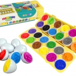 Vzdelávací triedič vajíčok 12 ks – vozidlá, farby a tvary