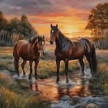 Diamantové maľovanie Kone v rieke 30x40 cm