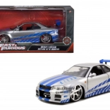 Kovový model auta 2002 Nissan Skyline GT‑R R34 1:24 Rýchlo a zbesilo
