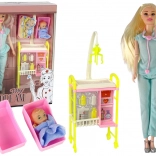 Lekárska bábika s dlhými vlasmi a doplnkami