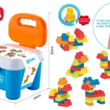 sada mäkkých stavebnicových kociek s úložným stoličkovým boxom – modrá