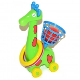 Žirafa hádzacia na kolieskach s krúžkami a košíkom