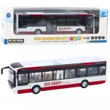 Kovový mestský autobus so svetlami a zvukmi 1:42, červený