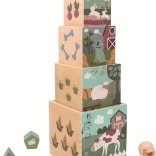 Skladacia drevená veža s kockami Farma 2Kids Toys