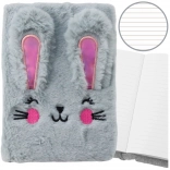 Plyšový zápisník A5 s plyšovým zajačikom, linajkovaný, sivý