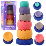 Senzorická veža z mäkkého silikónu s číslami – 6-dielna edukačná sada