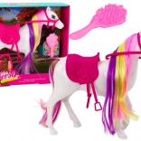 Biely kôň na česanie so sedlom – figúrka pre deti