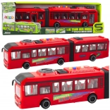 Kĺbový autobus 1:16 so svetlami, zvukmi a otváracími dverami – červený