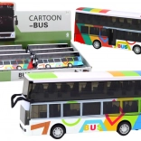 Dvojposchodový farebný kovový autobus so zotrvačníkovým pohonom, svetlami a zvukmi