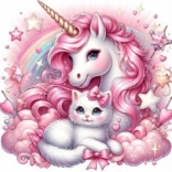 Diamantové maľovanie Jednorožec s mačiatkom 30x40 cm