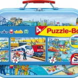 Puzzle doprava 4v1 v plechovom kufríku