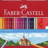 Drevené šesťhranné pastelky FABER-CASTELL 48 ks v plechovom puzdre so strúhadlom, gumou a ceruzkami