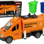 Oranžové smetiarske auto s frikčným pohonom a zvukovými efektmi