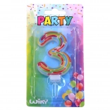 Párty sviečka číslo 3 s prúžkami