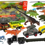 Sada vozidiel s vrtuľníkom a dinosaurami, 8 kusov, farebná