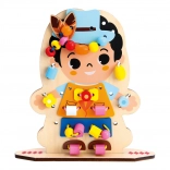 bino zábavné obliekanie – drevená navliekacia hra pre deti