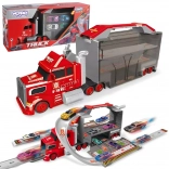 Woopie hasičské nákladné auto s garážou a pretekárskou dráhou