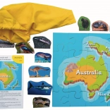 Drevené puzzle Austrália a jej zvieratá 16 dielikov a 10 zvierat