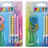 Party sviečka číslo 3 s extra sviečkami