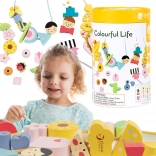 Classic World drevené navliekacie koráliky a obliekačky pre deti, 73 dielov