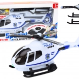 Policajný záchranný vrtuľník so svetlami a zvukmi