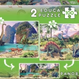 panoramatické puzzle dinosauří svet 2×100 dielikov