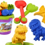 Súprava na piesok s dinosaurími formičkami – vedierko, lopatka a hrable