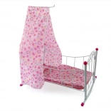 Kovová kolíska pre bábiky s nebesami 38 cm