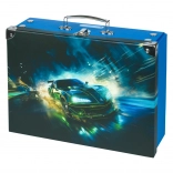 Skladací školní kufřík Závodní auto s kovaním