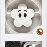 Súprava hrkálok čiernobiela – reťaz na kočík a hrkálka hviezdička/kvietok