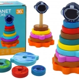 Drevená stohovacia pyramída planéty – vzdelávacia hračka
