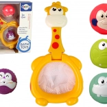 Gumová hračkárska mini basketbalová žirafa s loptičkami do kúpeľa