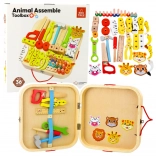 Drevený set pre malých majstrov - zvieratká na skladanie v kufríku