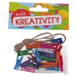 Farebné mini štipce 2,5 cm so šnúrkou, 25 ks