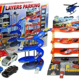 Viacúrovňová garáž s autíčkami a vrtuľníkom