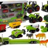 Poľnohospodárska súprava s traktormi, prívesmi a zvieratkami