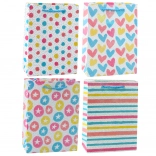 Farebná darčeková taška srdcia, hviezdičky, bodky, pruhy