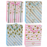 Papierová darčeková taška modrá ružová s trblietkami 23 x 18 x 10,5 cm