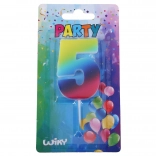 Párty sviečka číslo 5 dúhová