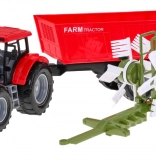 Detský farmársky traktor s vyklápacím prívesom a obracačom sena 3+ s friction pohonom