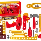 Detská sada náradia s kufríkom, vŕtačkou a kliešťami – červená