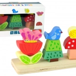 Drevená skladačka kvet, motýľ a vták